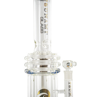 Bong Button Double Honeycomb Perc 16" (Tsunami Glass)
