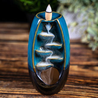 Portaincenso blu a cascata per coni di incenso a riflusso