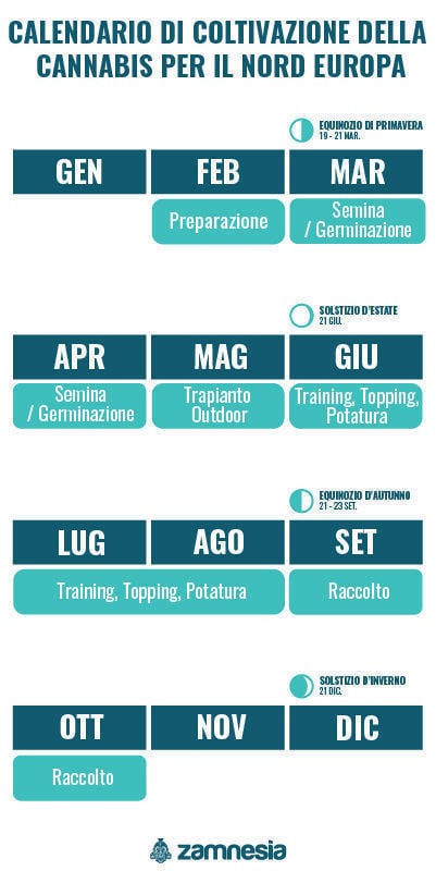 Calendario della coltivazione della cannabis per l’Europa settentrionale