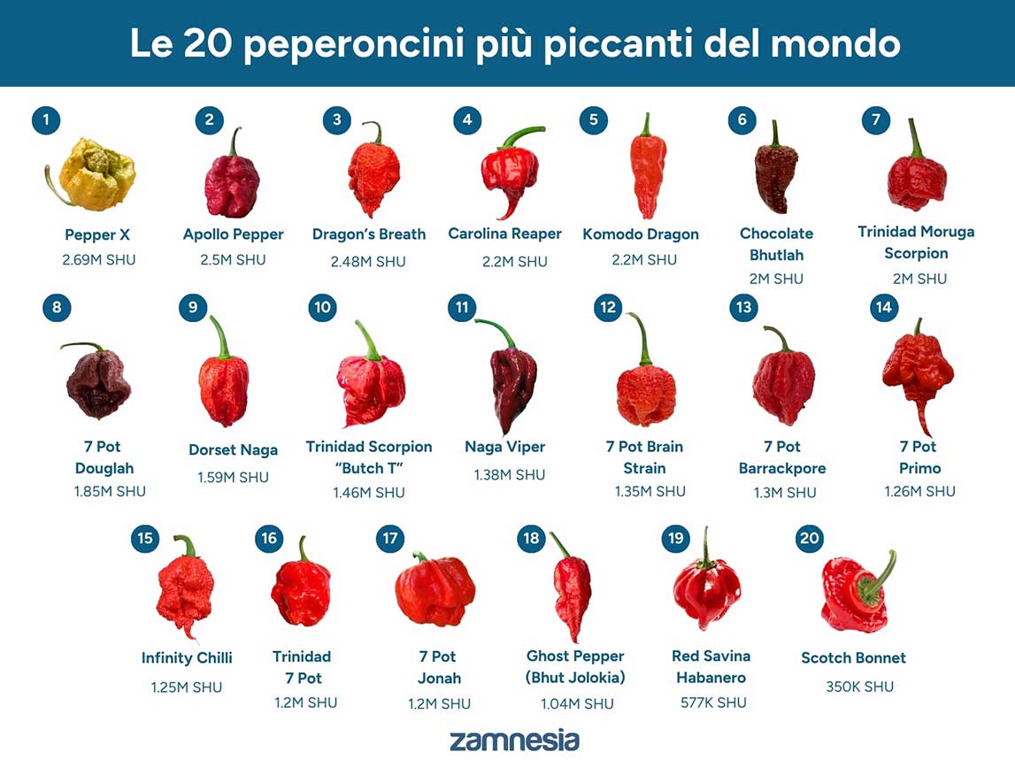 Le 20 peperoncini più piccanti del mondo