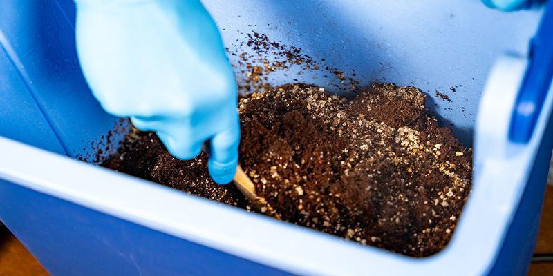  Dopo 90 minuti, togli il coperchio e mescola il contenuto per separare meglio la fibra di cocco