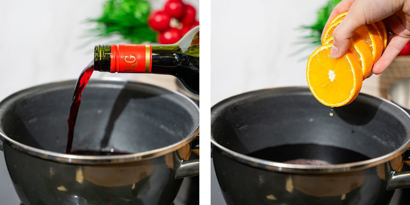 Versa Il Vino In Una Pentola Capiente Insieme A Tutte Le Spezie, La Cannabis E Le Fette D'Arancia
