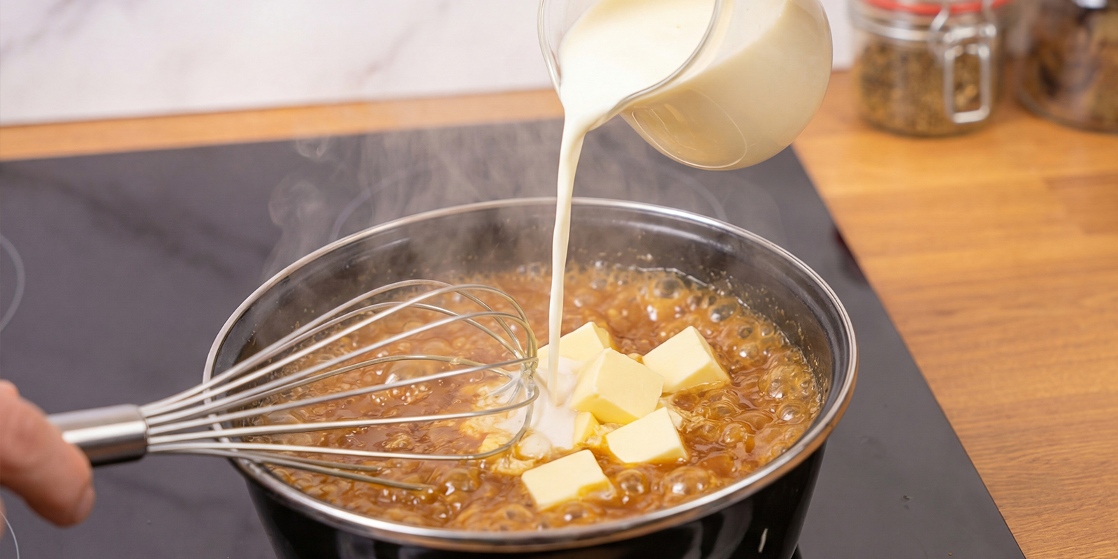 Aggiungi panna e burro normale