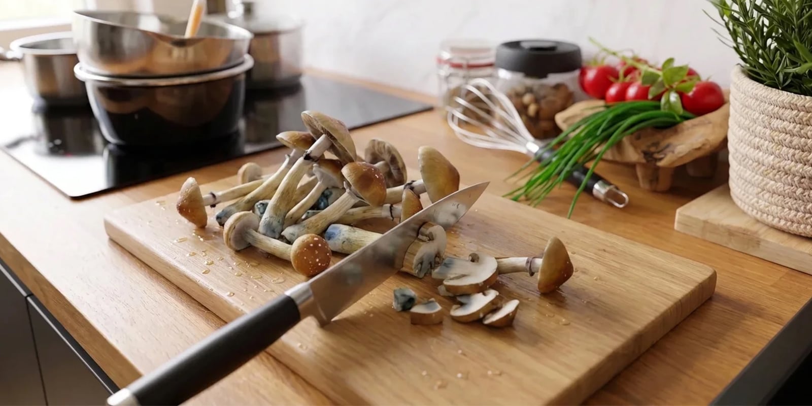 Sciacqua e taglia i funghi